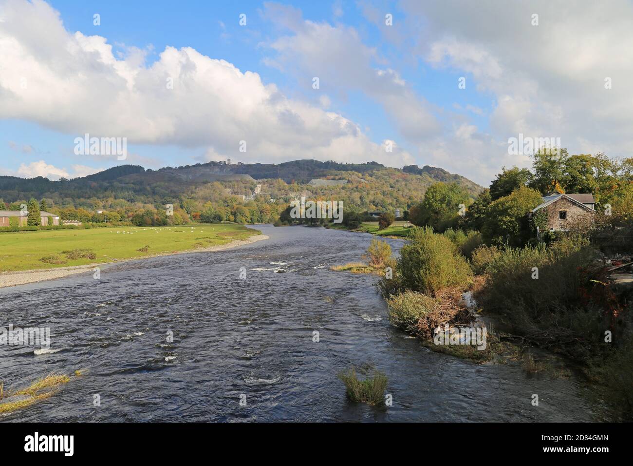 River Wye and Llanelwedd Quarries, Builth Wells, Brecknockshire, Powys, Wales, Great Britain, United Kingdom, UK, Europe Stock Photo