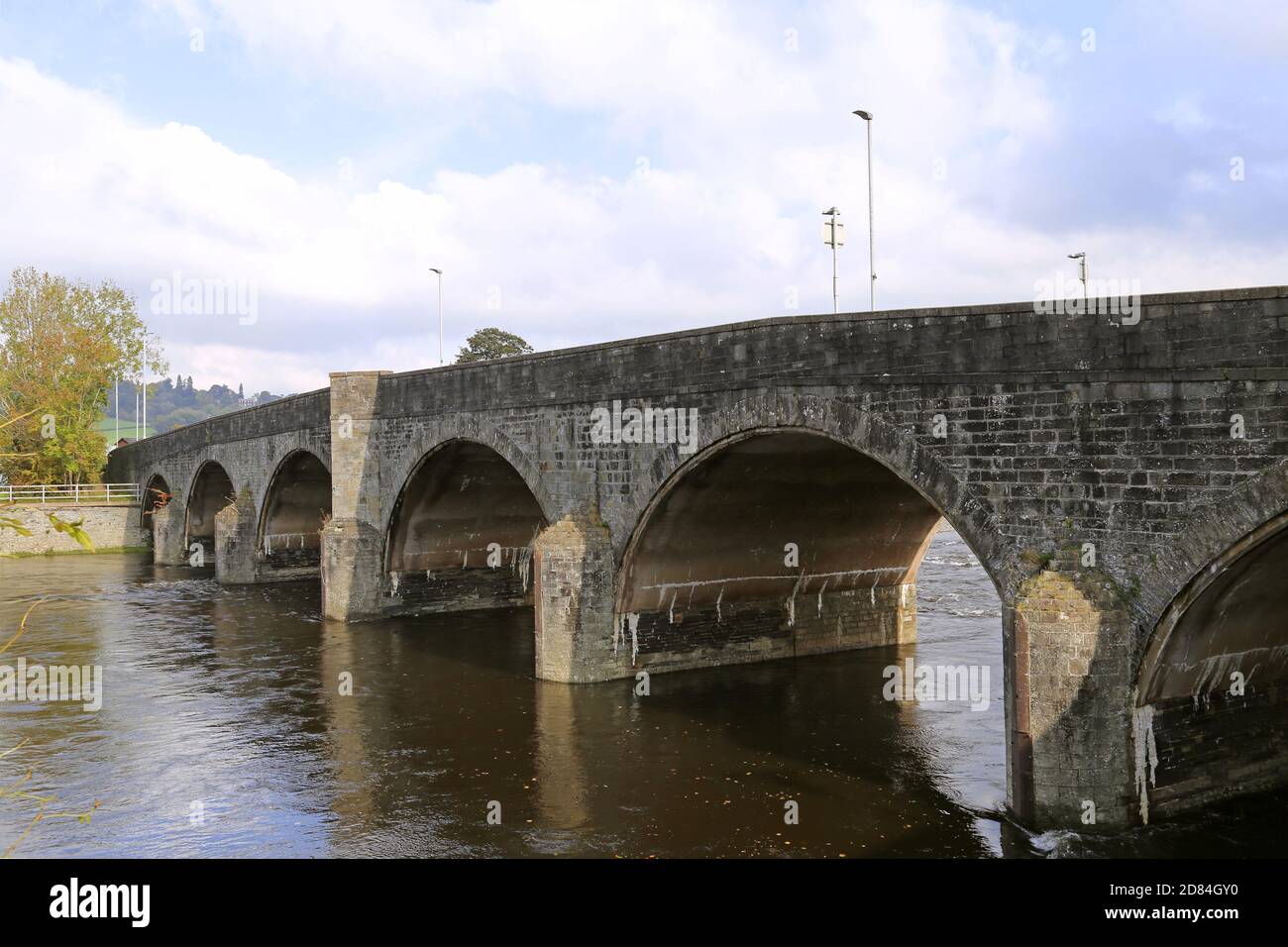 Bridge across River Wye, Station Road, Builth Wells, Brecknockshire, Powys, Wales, Great Britain, United Kingdom, UK, Europe Stock Photo