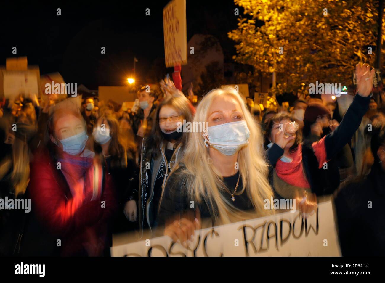 Few thousand crowd of young people mainly, protested against the tightening of the anti-abortion regulations on October 26, 2020 in Katowice, Poland. Stock Photo