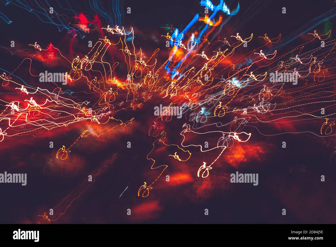 Long Exposure Photo of a Colorful Lights of a Night City. Abstract Colorful Background. Bokeh Lights. Stock Photo