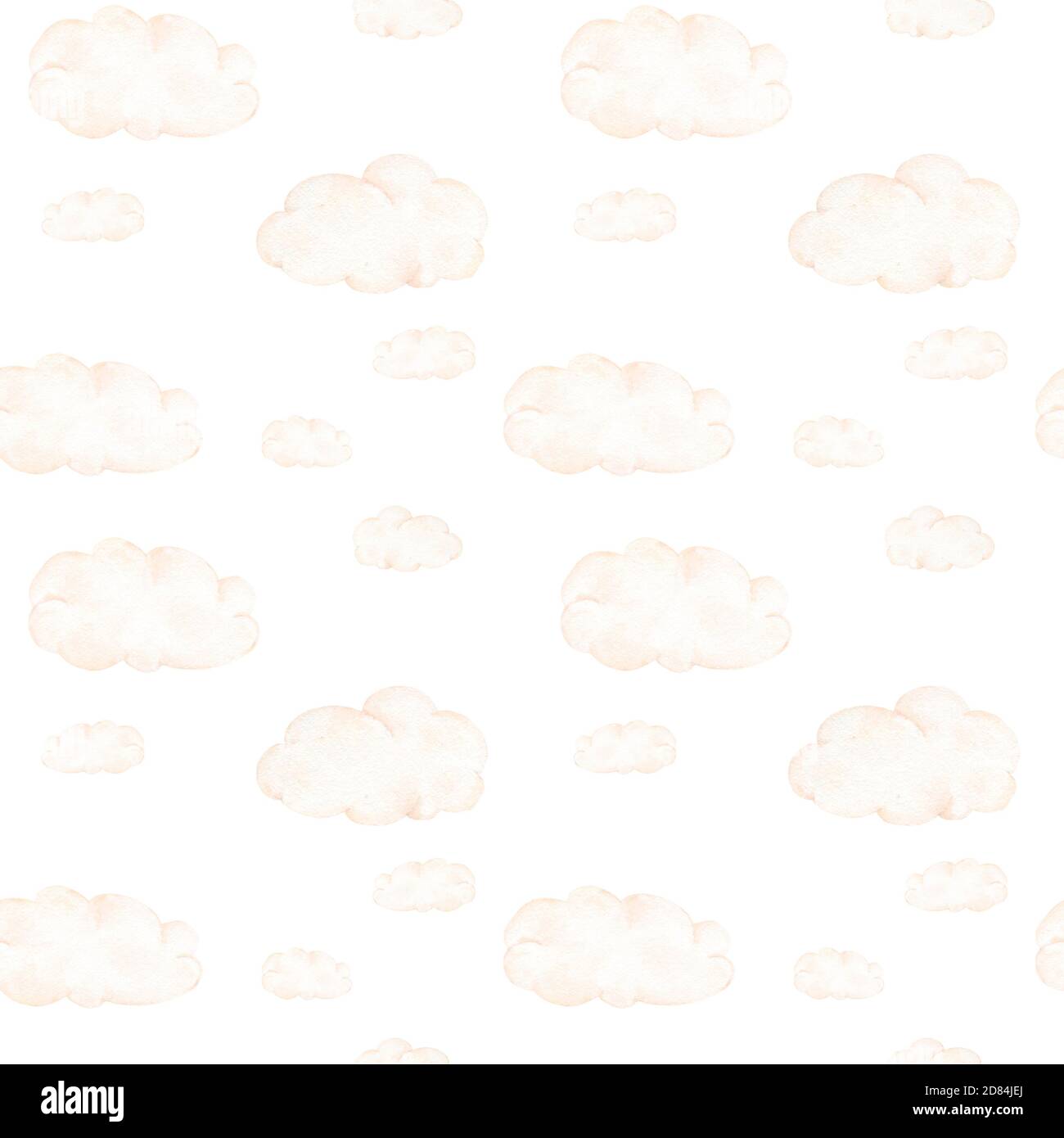 Seamless pattern of clouds on white background. Hand drawn watercolor ...