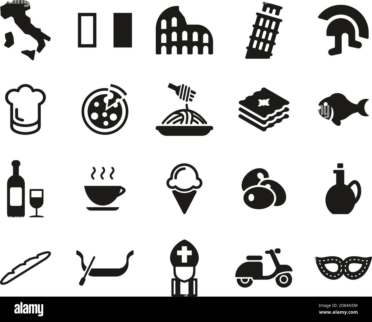 Italy Country & Culture Icons Black & White Set Big Stock Vector Image ...
