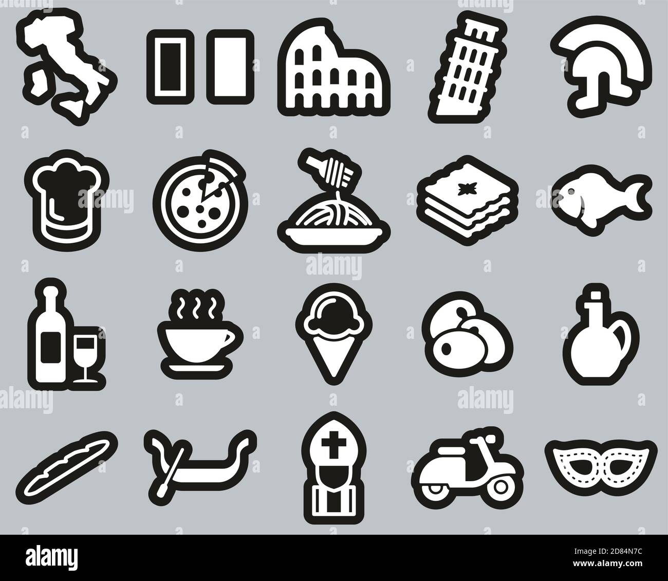 Italy Country & Culture Icons White On White Sticker Set Big Stock ...