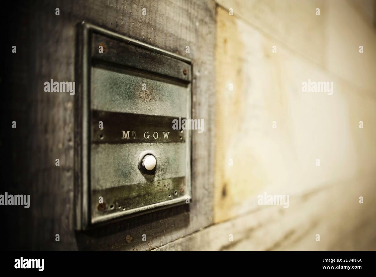 Old doorbell for Mr Gow, Parliament Square, Edinburgh, Scotland. Stock Photo