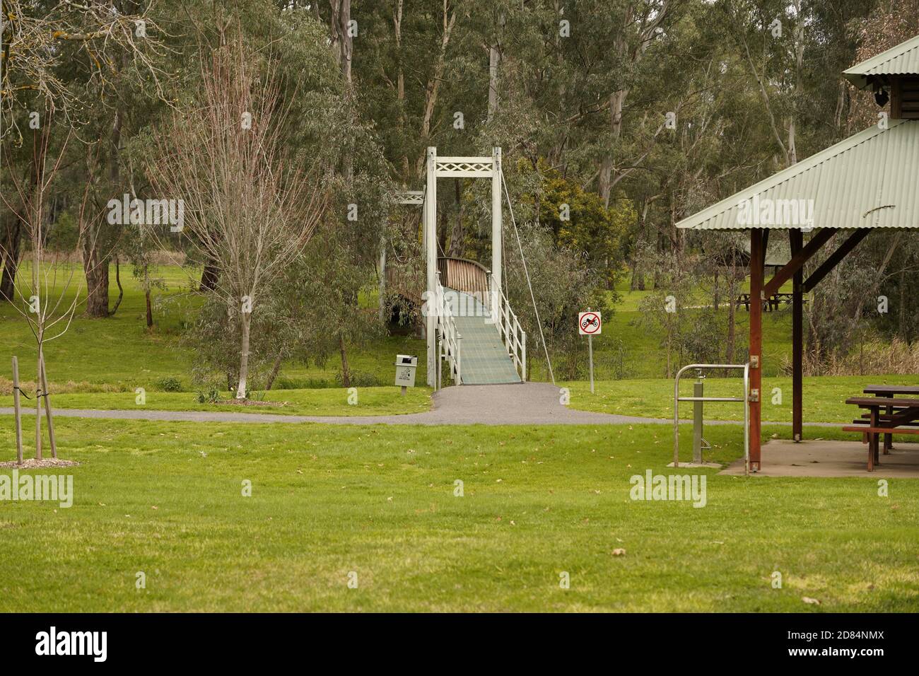 Swing bridge over the creek in myrtleford Australia Stock Photo Alamy