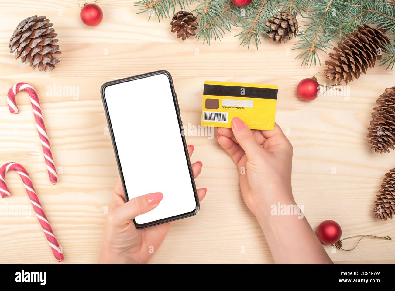 Christmas Online Shopping Concept Online Shopping Concept With Woman Hand Using Phone And Looking Credit Card For Purchase Order Product Winter Holi Stock Photo Alamy