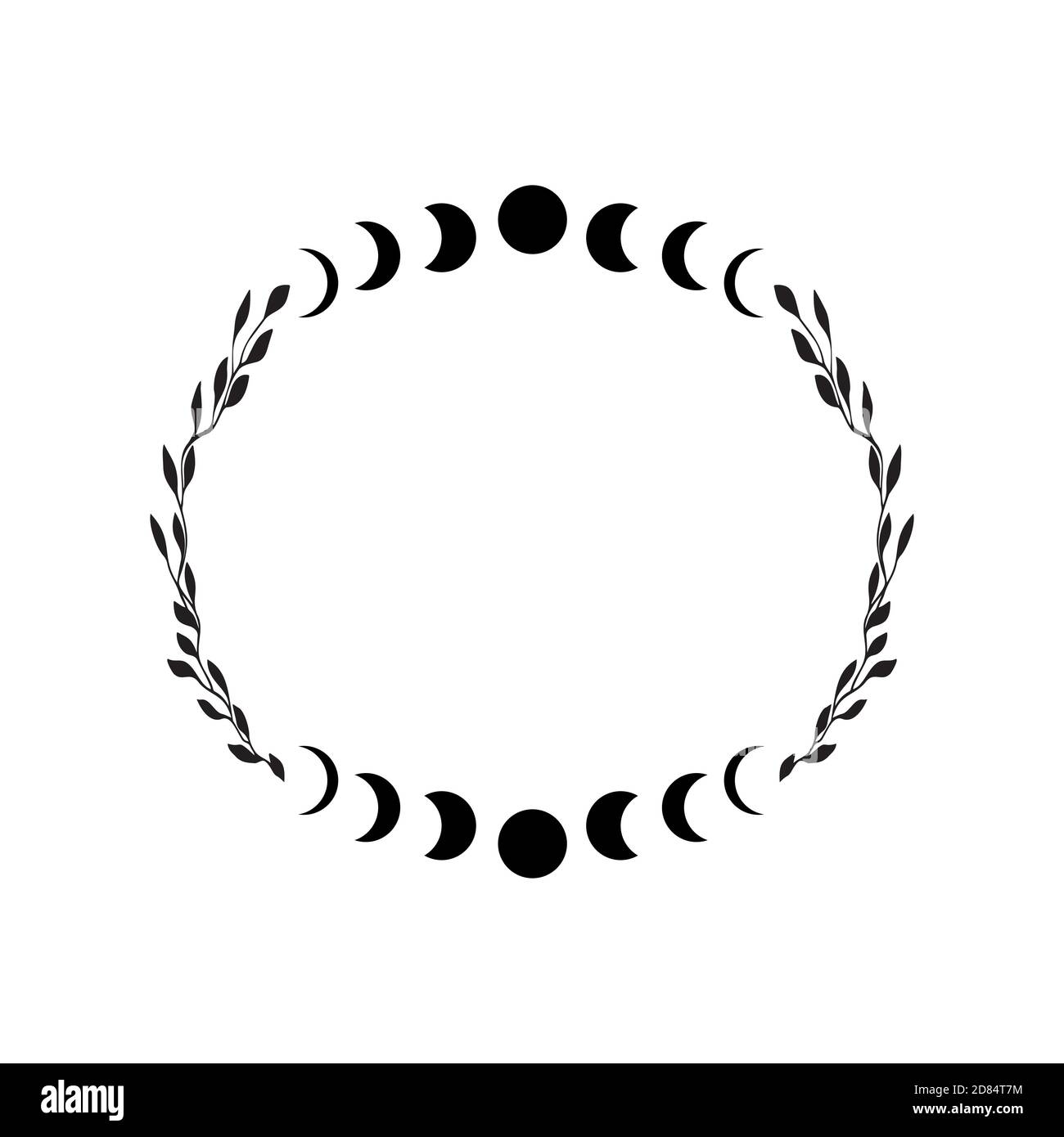 Boho celestial frame. Floral moon vector frame. Tatoo doodle wreath. . Vector illustration Stock Vector