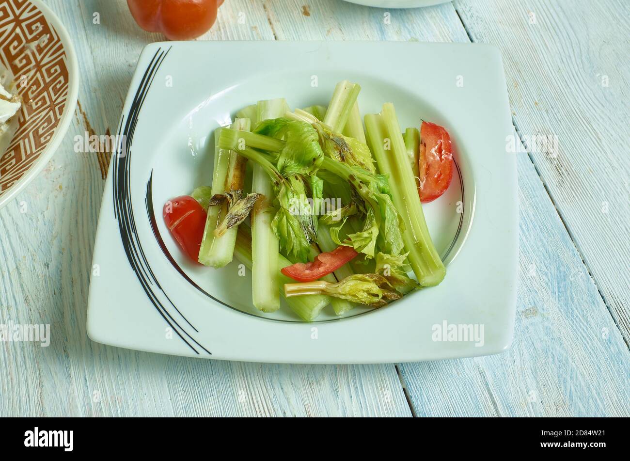 Celery Victor historical American marinated celery salad dish Stock