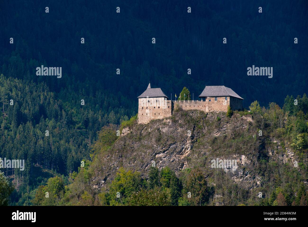 AUSTRIA, Duernstein, Steiermark, Castle Dürnstein was built 1144 high on a cliff above the river Oldsa  to control the border between the a Stock Photo