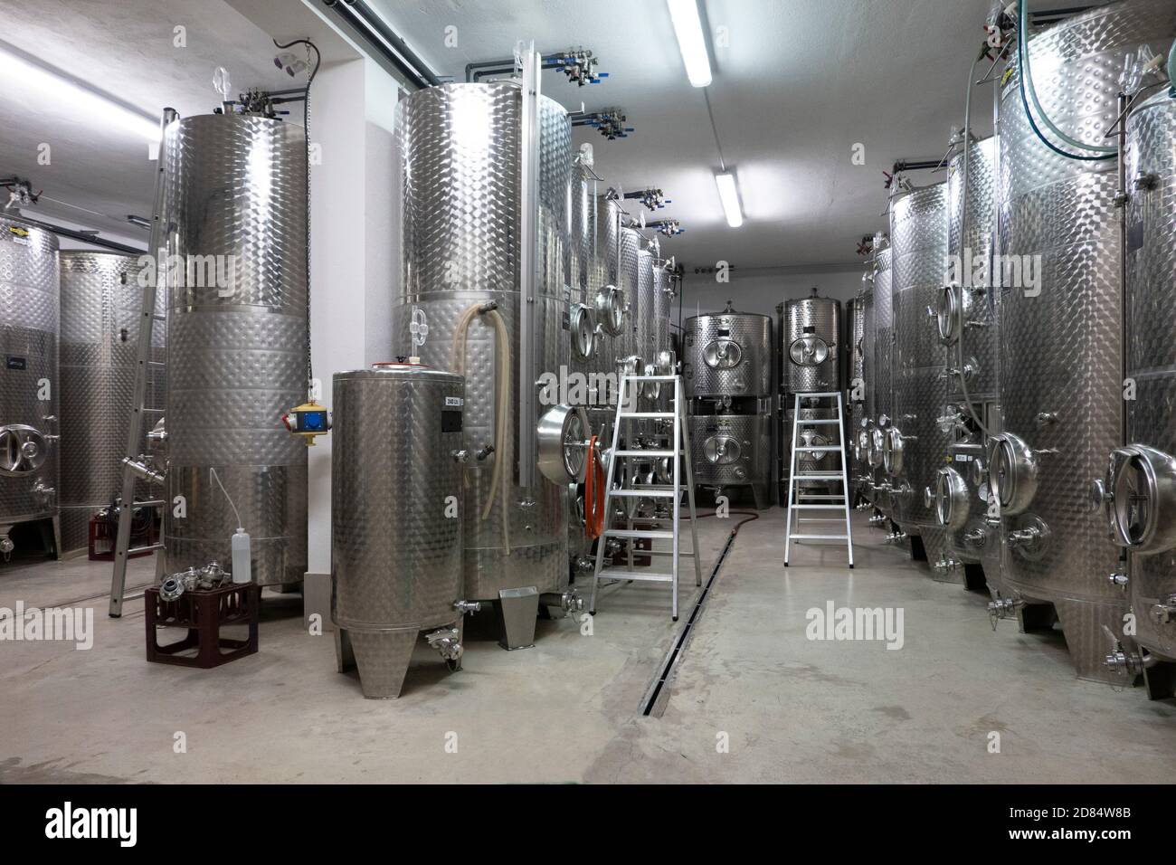 Rhineland-Palatinate,Modern steel tanks for wine-processing Stock Photo