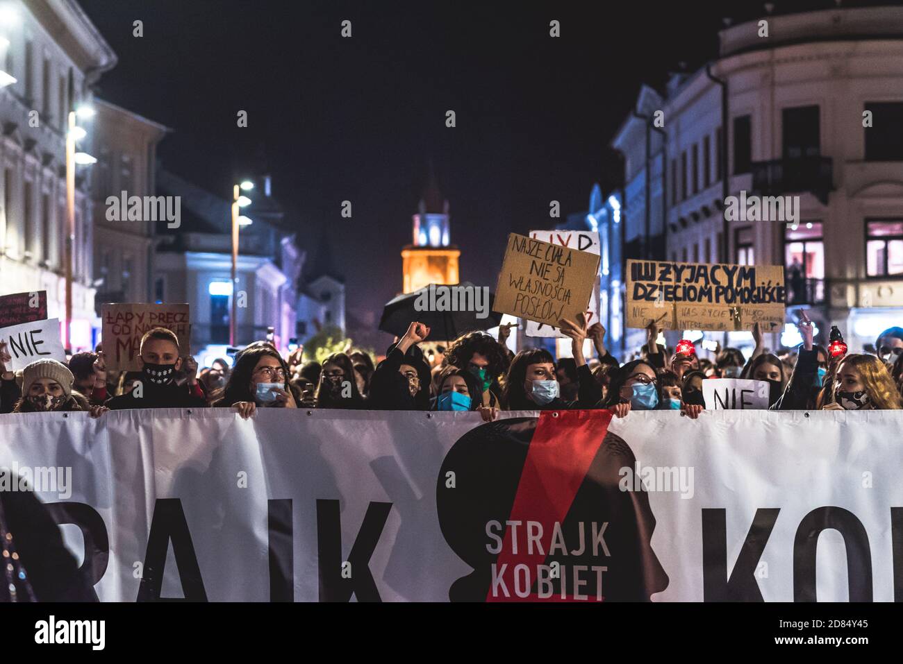 Lublin, Poland - October 23, 2020: People in city centre during protest organized by Strajk Kobiet against abortion ban in Poland Stock Photo
