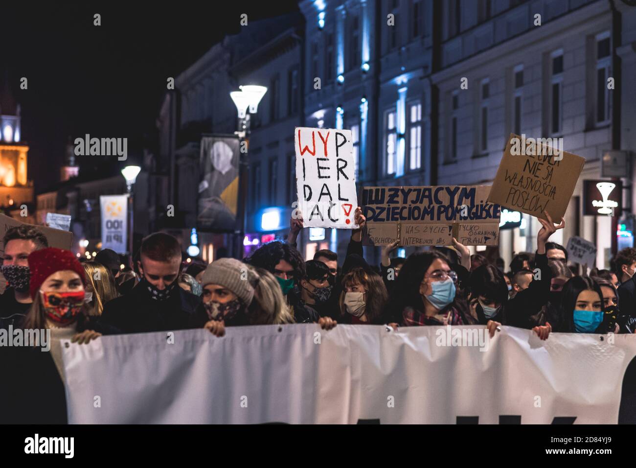 Lublin, Poland - October 23, 2020: People in city centre during protest organized by Strajk Kobiet against abortion ban in Poland Stock Photo
