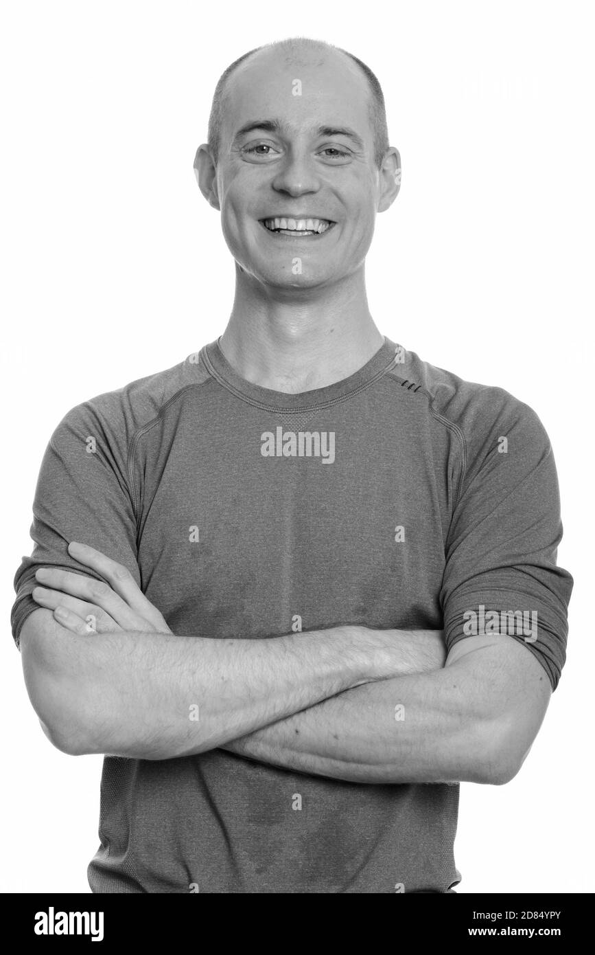 Smiling man crossed arms Black and White Stock Photos & Images - Alamy
