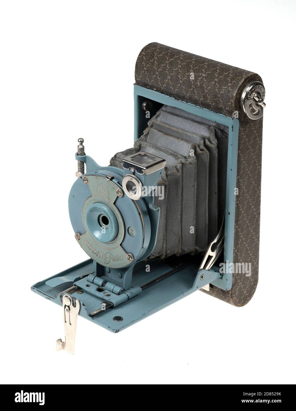 Kodak Petite Camera - a 1930's Vest Pocket Kodak Model B in blue. Stock Photo