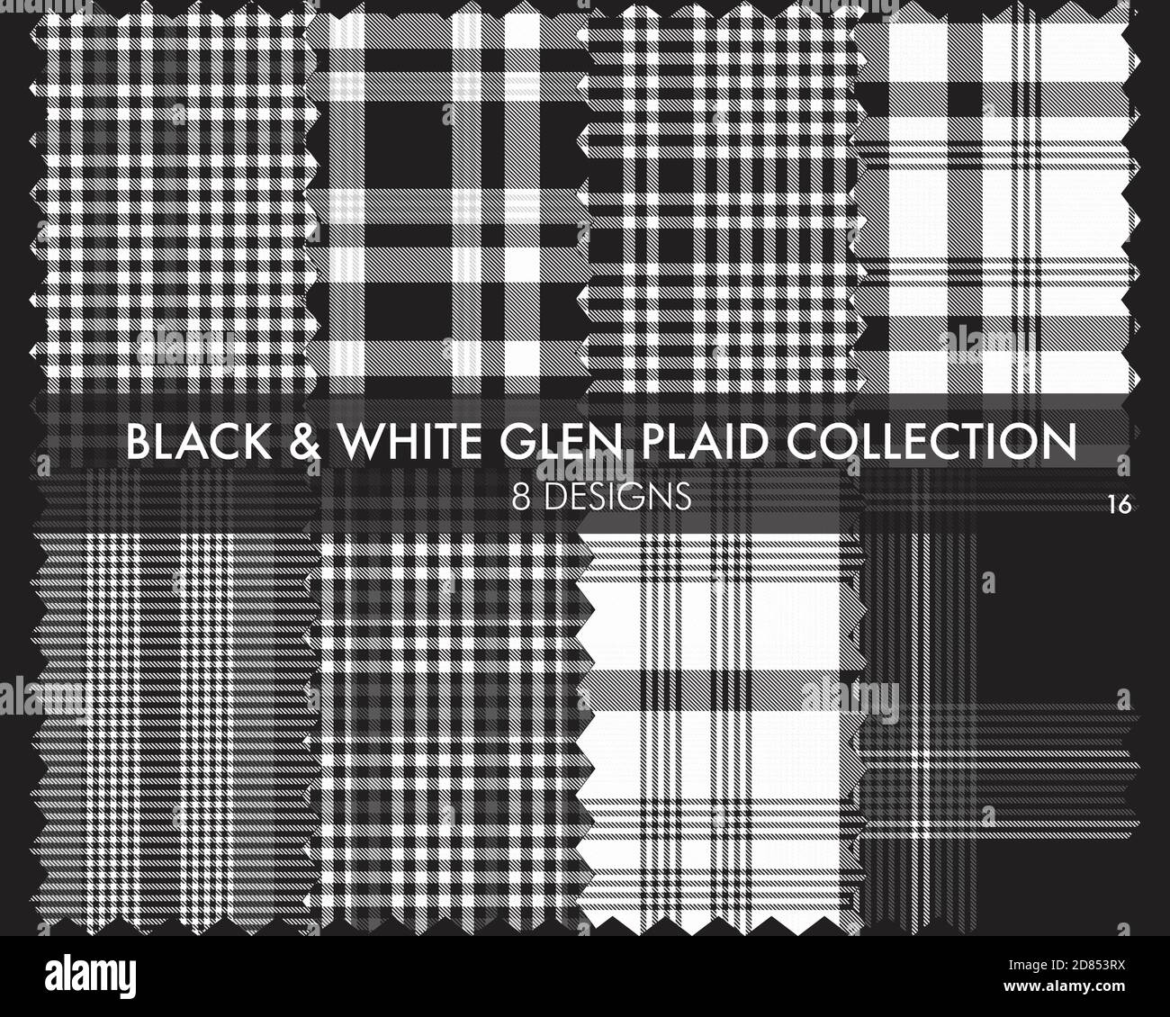 Black and White Glen Plaid Tartan seamless pattern collection includes ...