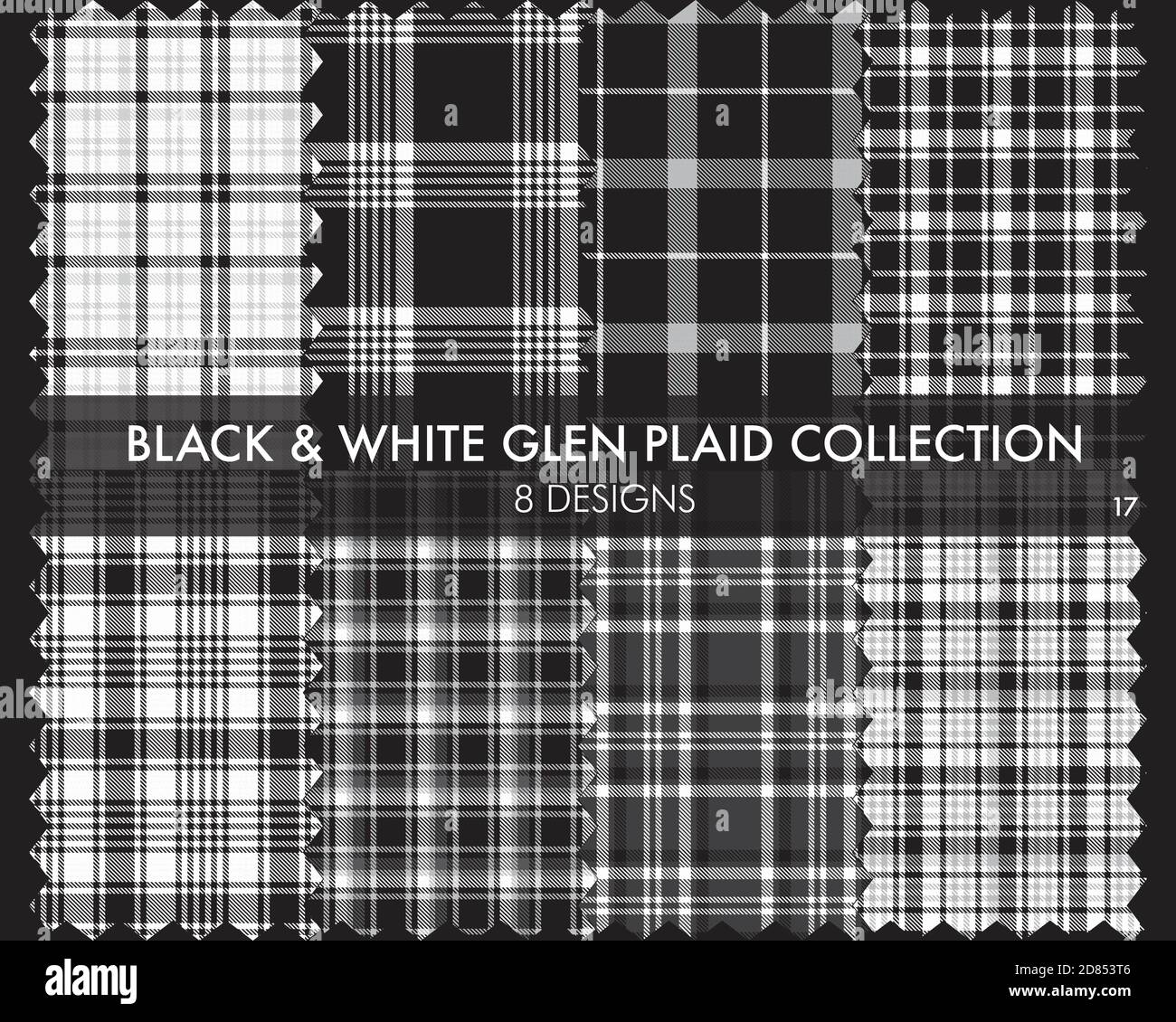 Black and White Glen Plaid Tartan seamless pattern collection includes ...