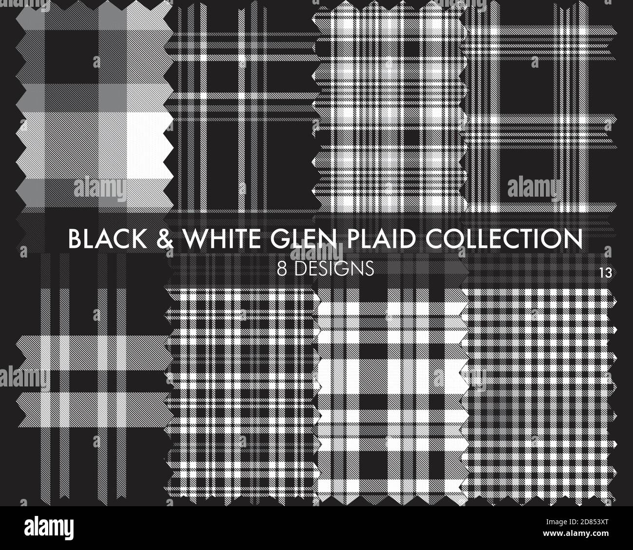 Black and White Glen Plaid Tartan seamless pattern collection includes ...
