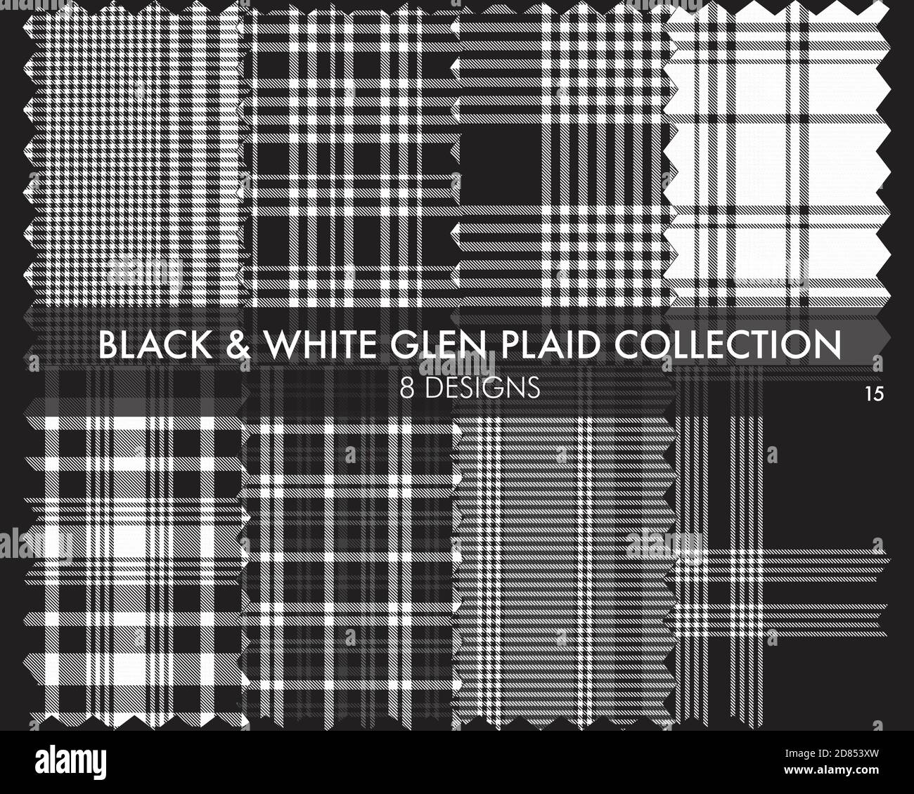 Black and White Glen Plaid Tartan seamless pattern collection includes ...
