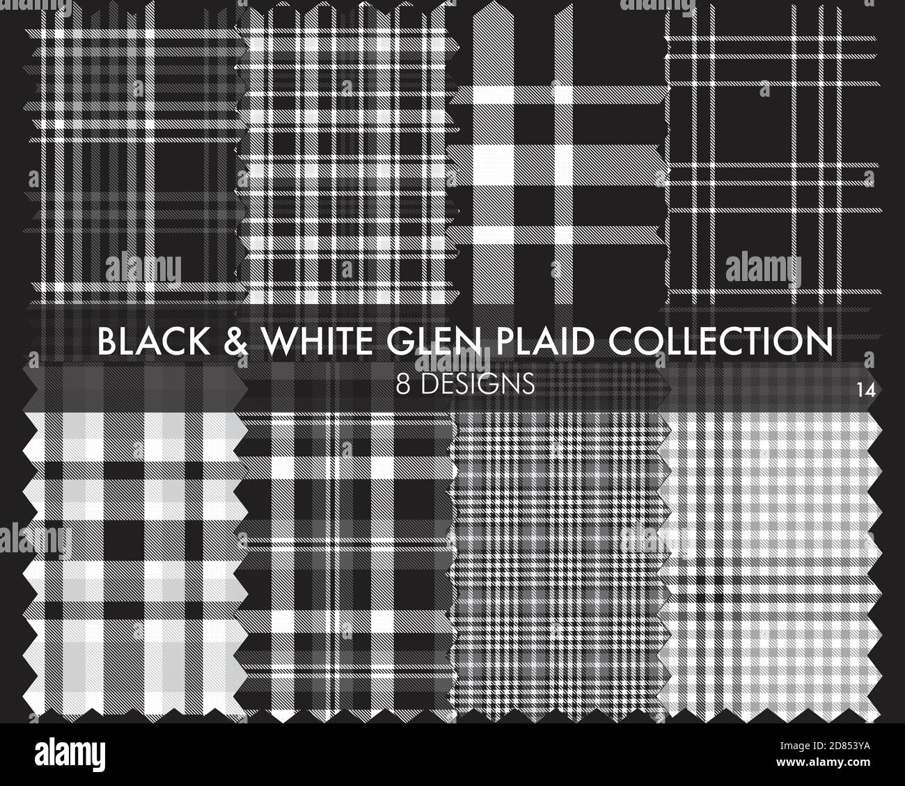 Black and White Glen Plaid Tartan seamless pattern collection includes ...