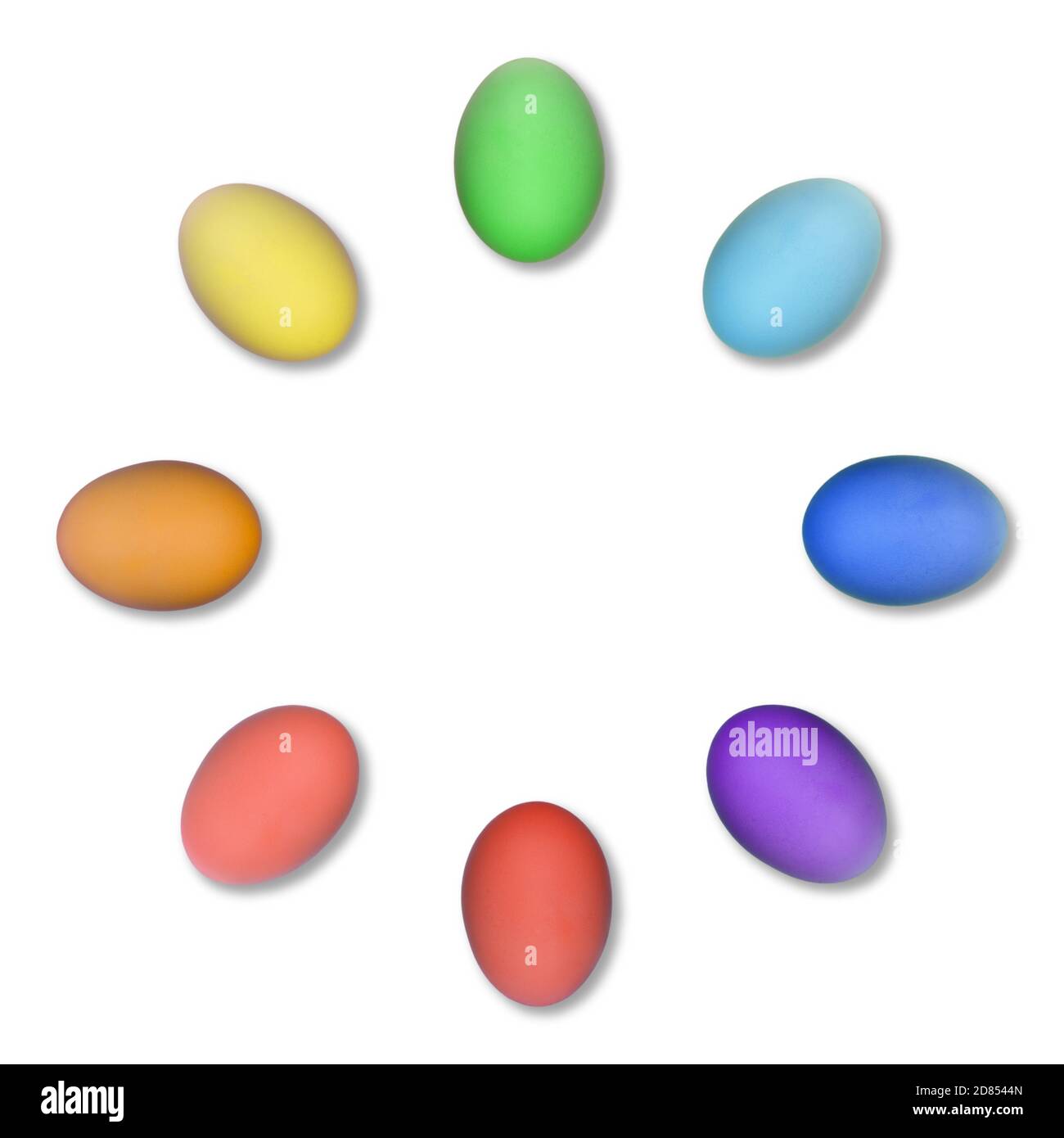 Set of colorful Easter eggs grouped in a circle isolated on white background. Stock Photo
