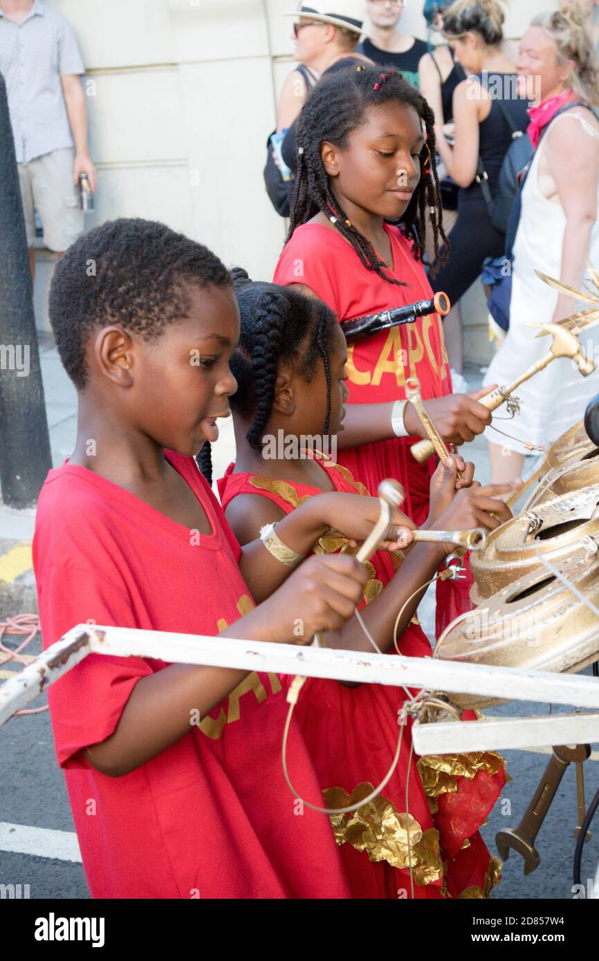 London, United Kingdom, August 25th 2019 Children play on steel drums