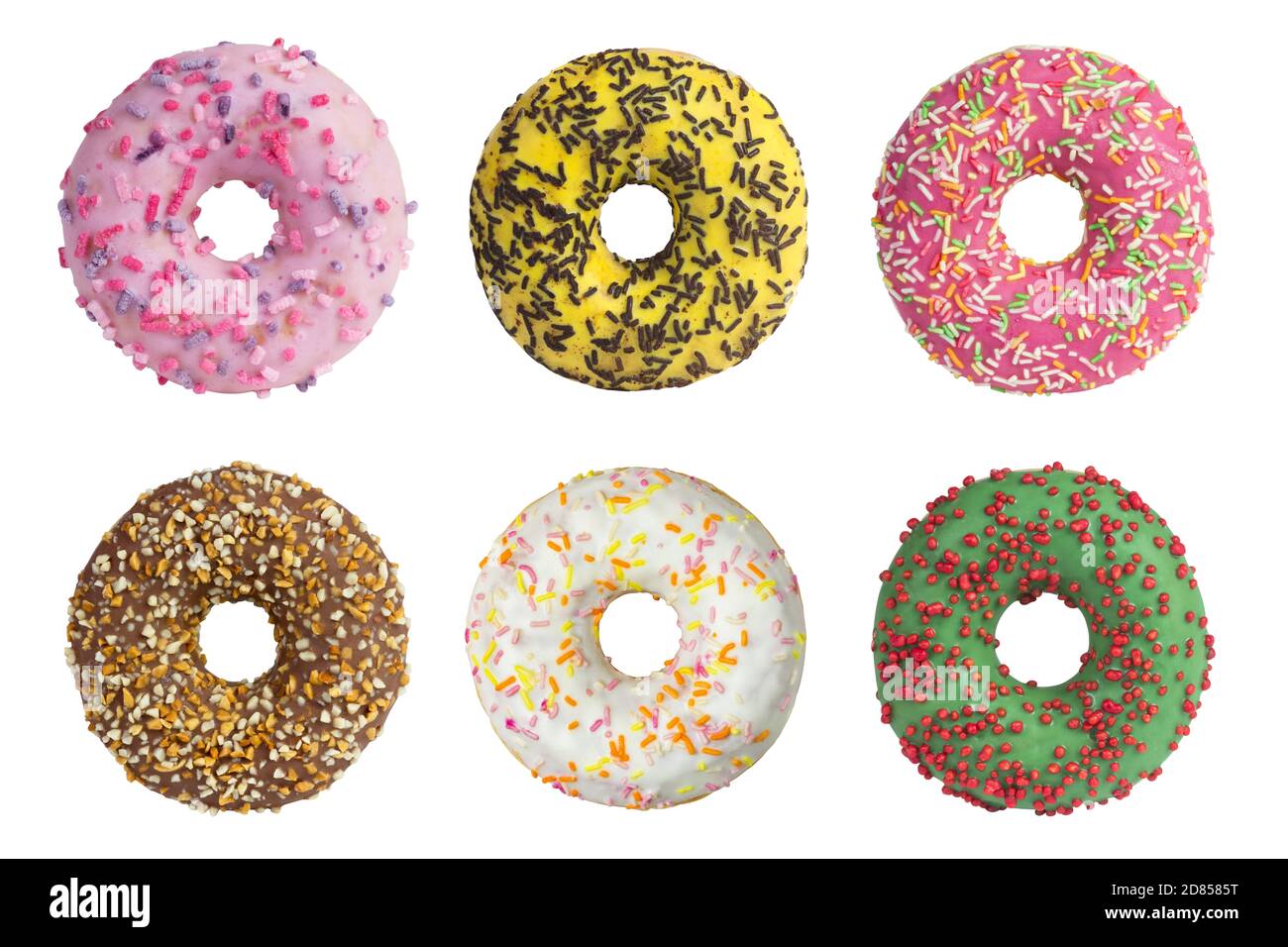 Set of donuts isolated on white background. Top view Stock Photo - Alamy