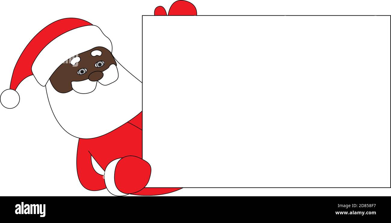 Illustration of Black Santa Claus with note card or memo board blank copy space for Christmas wording or own Xmas message Stock Vector