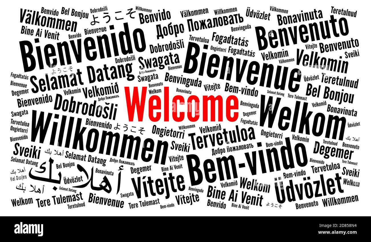 Welcome word cloud in different languages Stock Photo