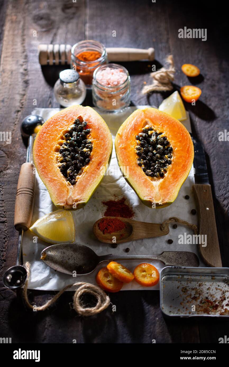 Papaya fruit.Healthy snack.Delicious breakfast.Low fat food and drink