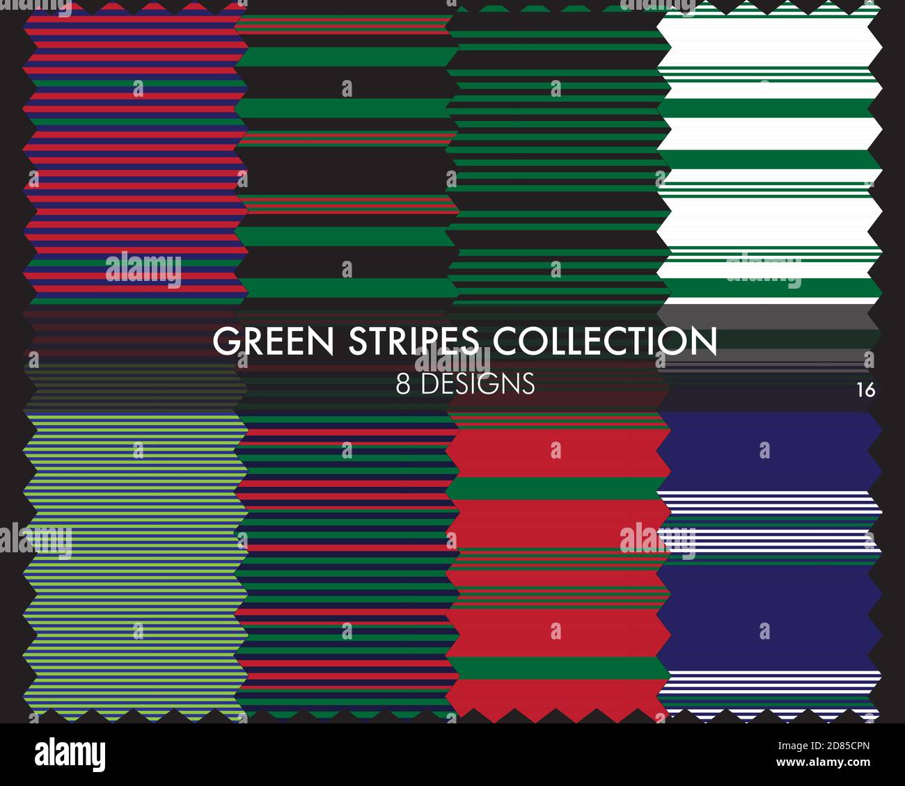 Striped seamless pattern collection includes 8 designs for fashion textiles, graphics Stock Vector