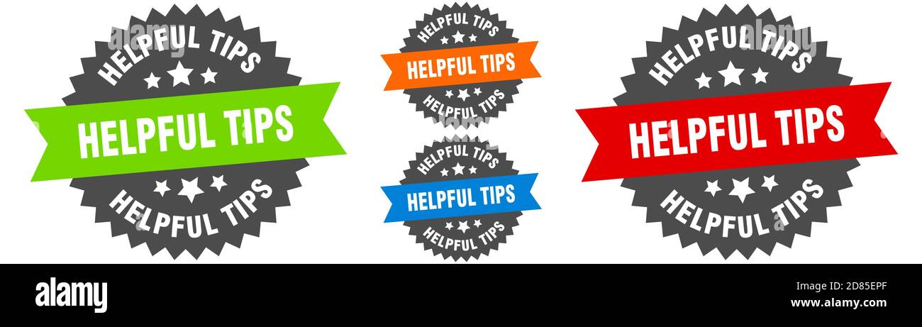 helpful tips sign. round ribbon label set. Stamp Stock Vector