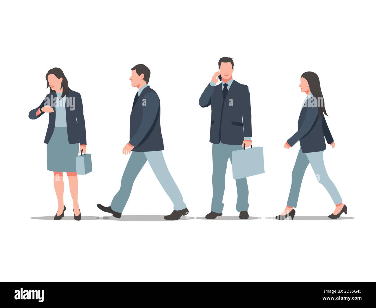 Vector set of walking and standing business characters. International business team. Simple flat design. Stock Vector