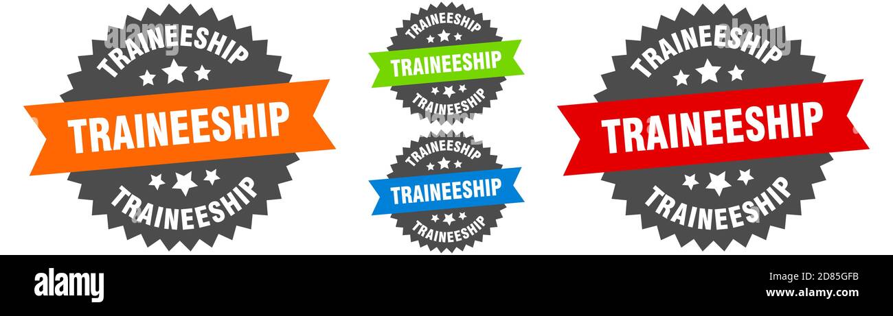 traineeship sign. round ribbon label set. Stamp Stock Vector