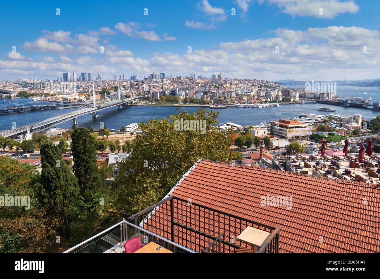 Panoramic view of Golden Horn, Metro and Galata bridge, Istanbul, Turkey Stock Photo