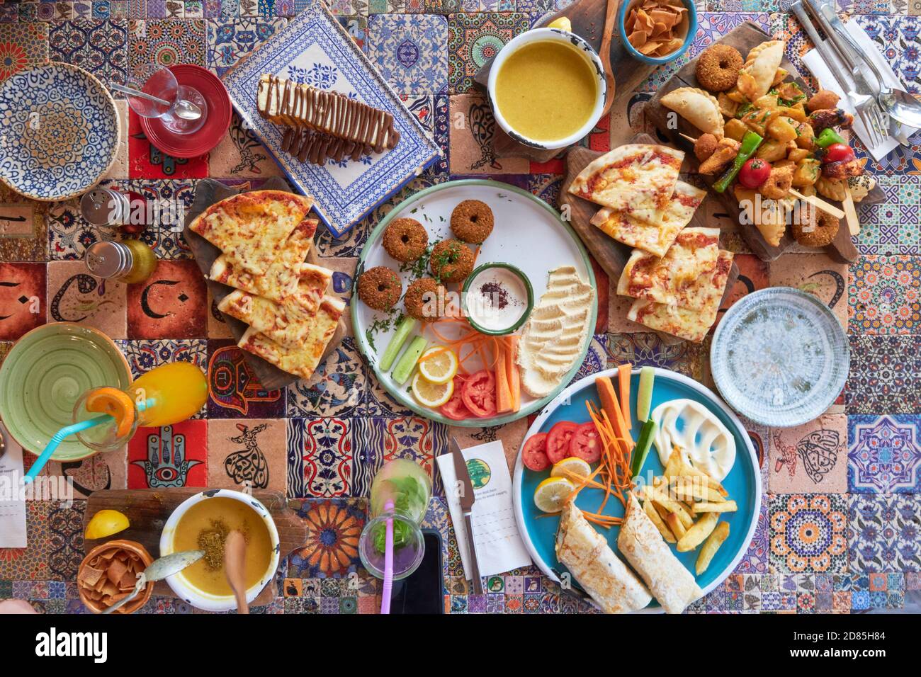 Top view of the table with snacks in Arada Cafe, Istanbul Stock Photo