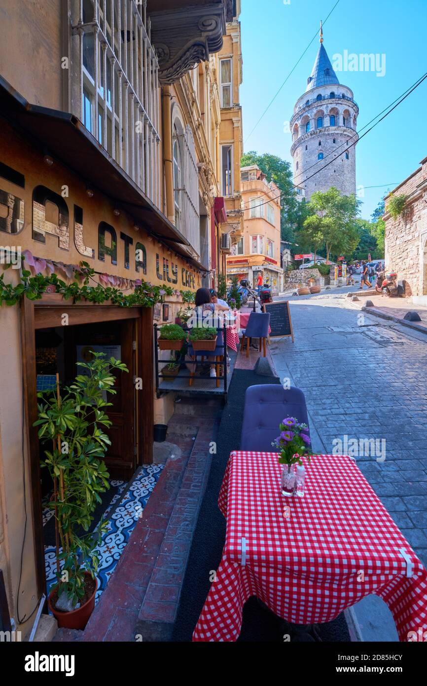 Galata Lily Cafe near Galata tower, Istanbul Stock Photo