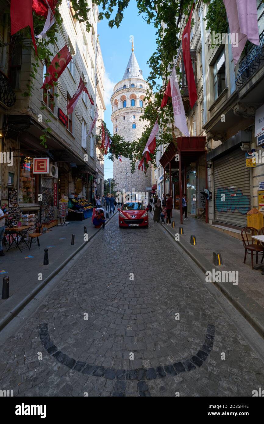 Medieval Galata tower district in Istanbul, Turkey Stock Photo