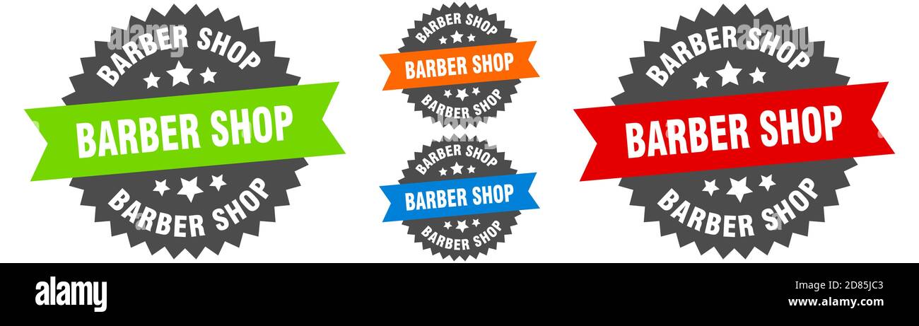 barber shop sign. round ribbon label set. Stamp Stock Vector Image ...