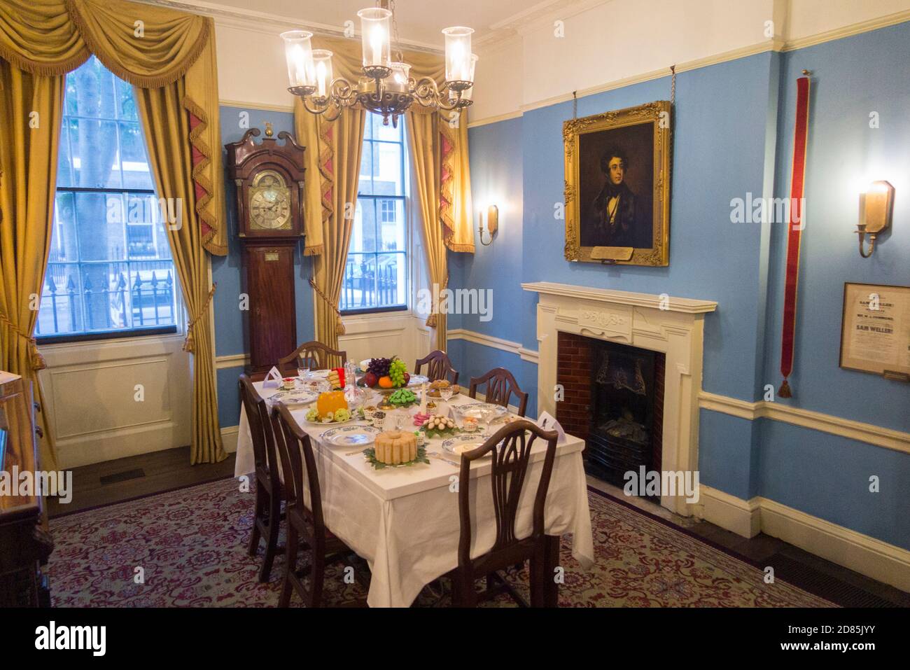 The dining room inside the Charles Dickens Museum and Georgian town house where the famous Victorian author lived for nearly 3 years, in Doughty Street. London. UK (122) Stock Photo