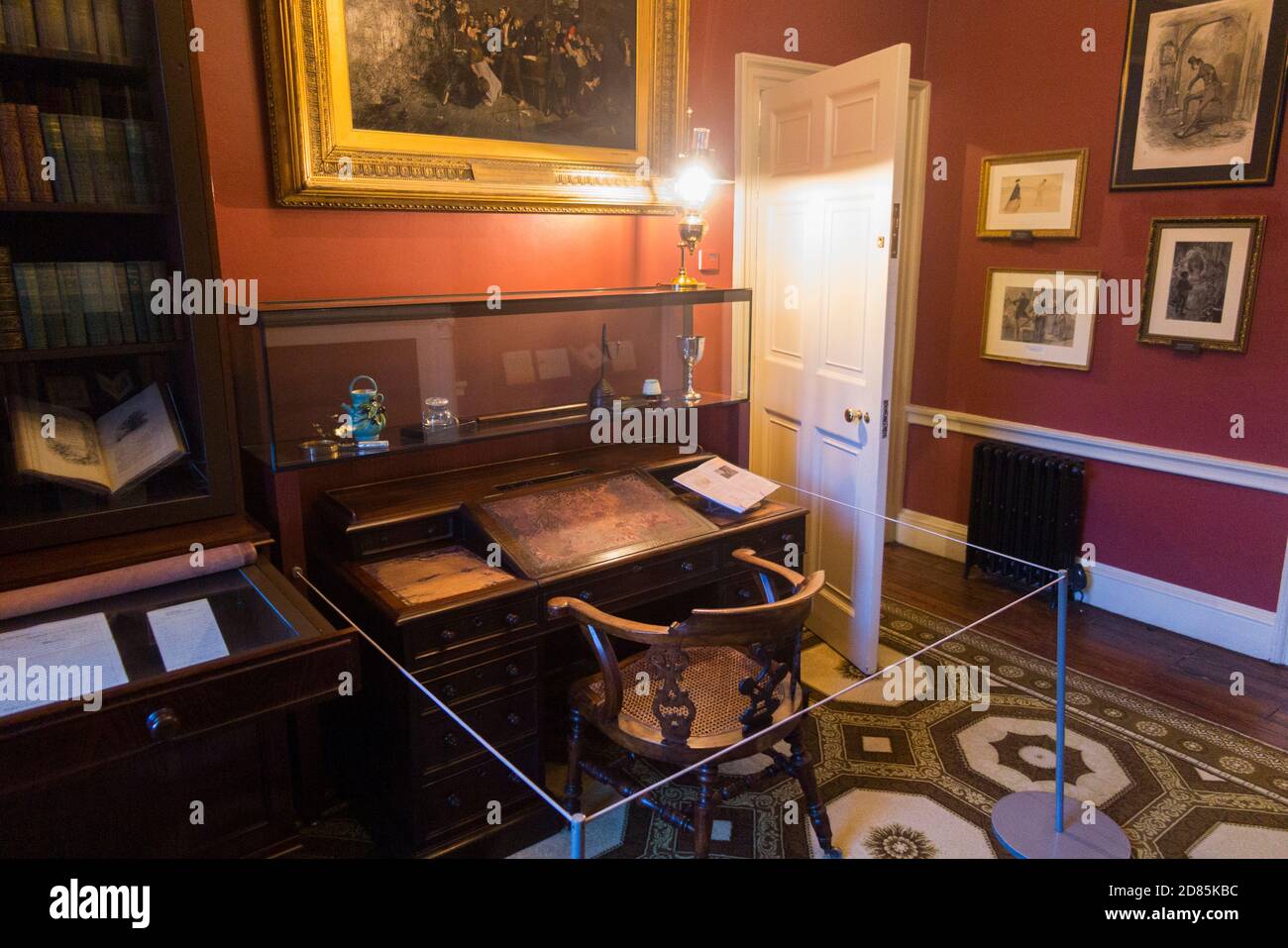 The study and Charles Dickens's desk inside the Charles Dickens Museum and Georgian town house where the famous Victorian author lived for nearly 3 years, in Doughty Street. London. UK (122) Stock Photo