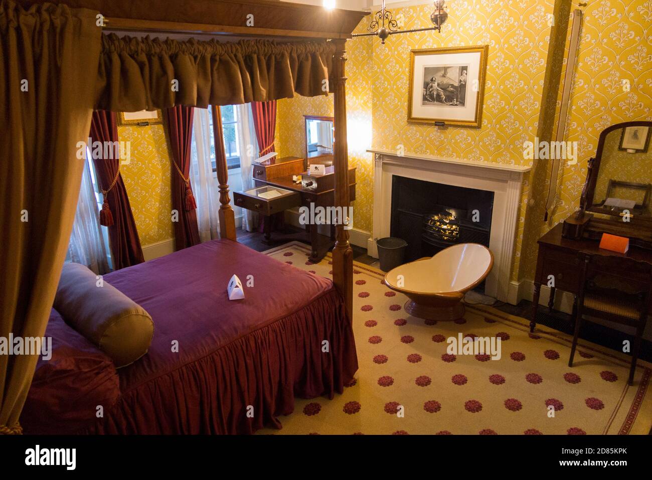 The Master bedroom where Charles and Catherine slept inside the Charles Dickens Museum and Georgian town house where the famous Victorian author lived for nearly 3 years, in Doughty Street. London. UK (122) Stock Photo