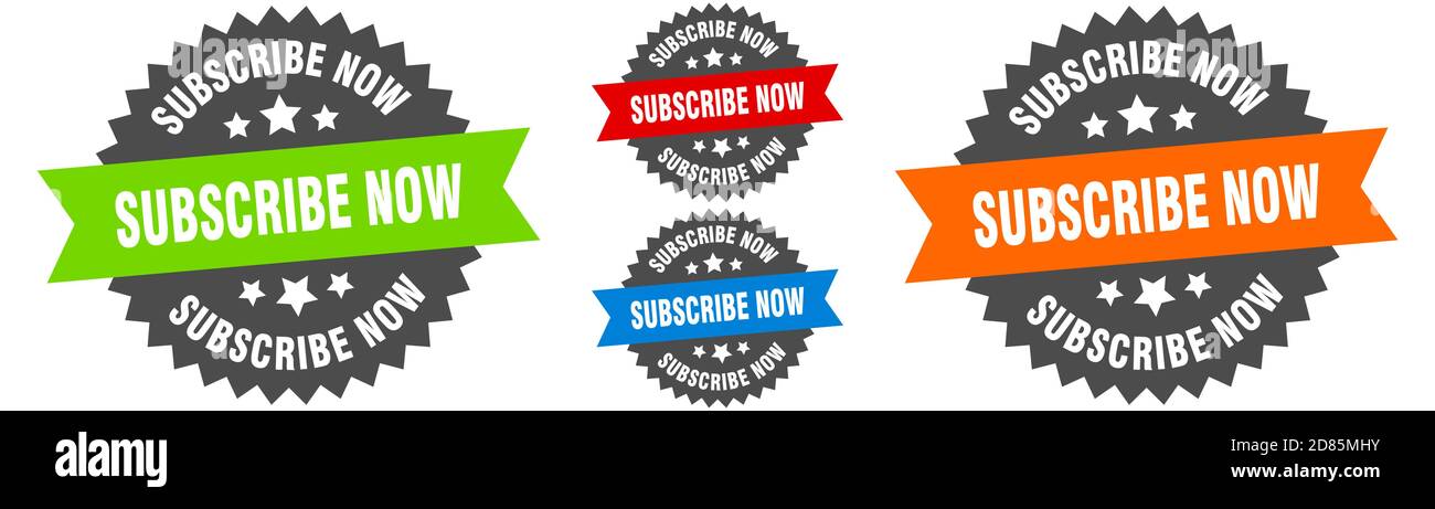 subscribe now sign. round ribbon label set. Stamp Stock Vector Image ...