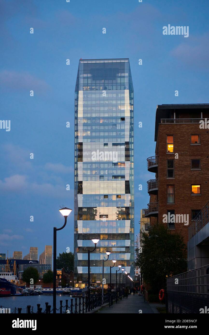 Dollar Bay point, residential apartment tower, Canary Wharf, Docklands, East end of London, UK Stock Photo