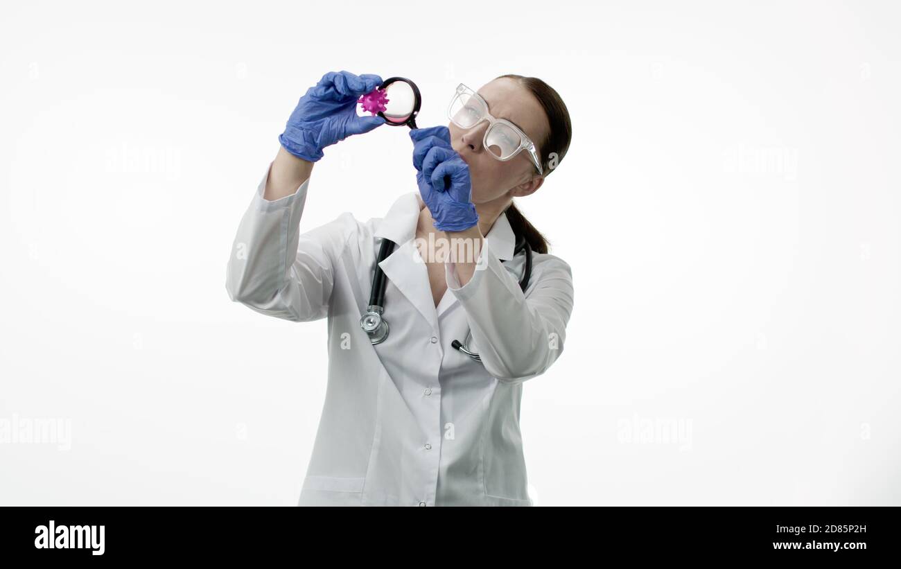 Smart beautiful lab assistant explores covid-19 virus cell with ...