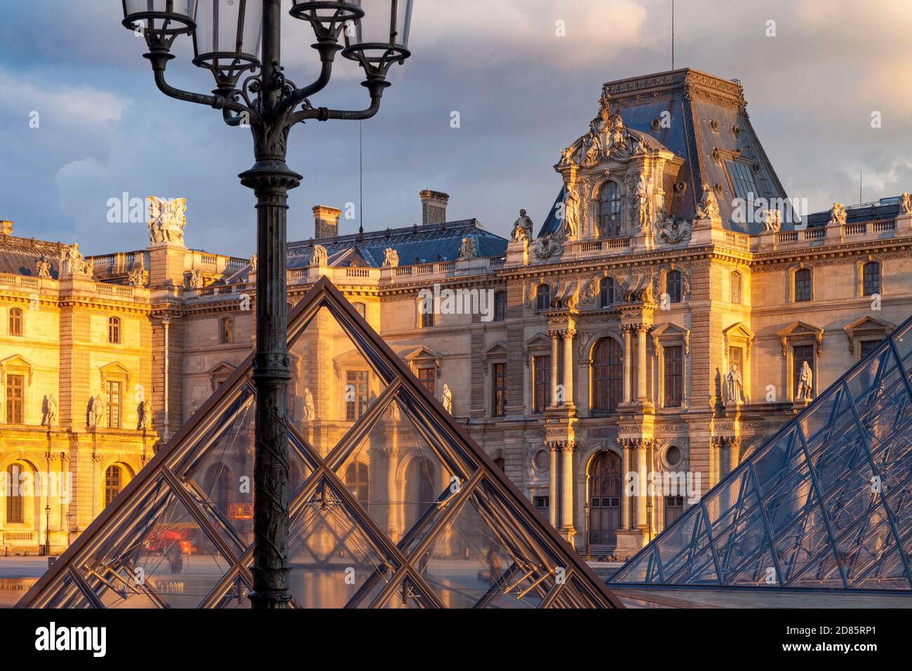 Glass pyramids and architecture of Musee du Louvre, Paris France Stock Photo