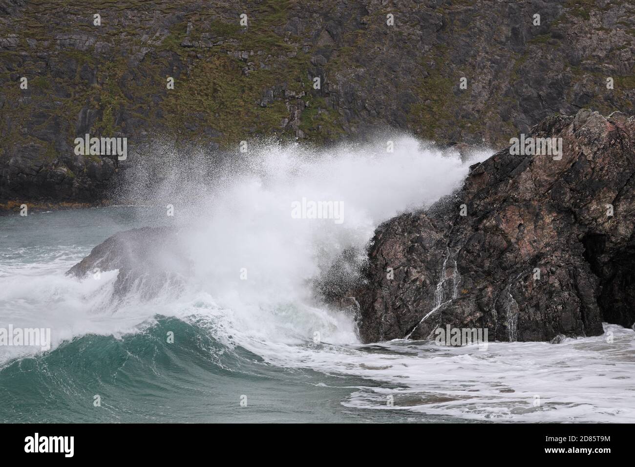 Large Waves Pounding the Rocks at Sango Bay During a Storm, Durness, Sutherland, Scotland, UK Stock Photo