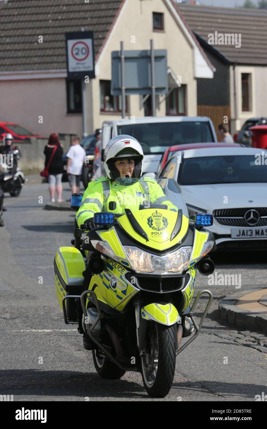 Female police motorcycle officer on with motorbike Stock Photo Alamy