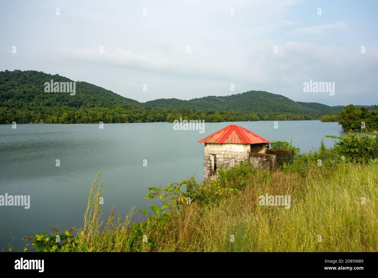 Scenic and secluded Moisal Dam in Rumbrem, Sanguem, Goa, India Stock