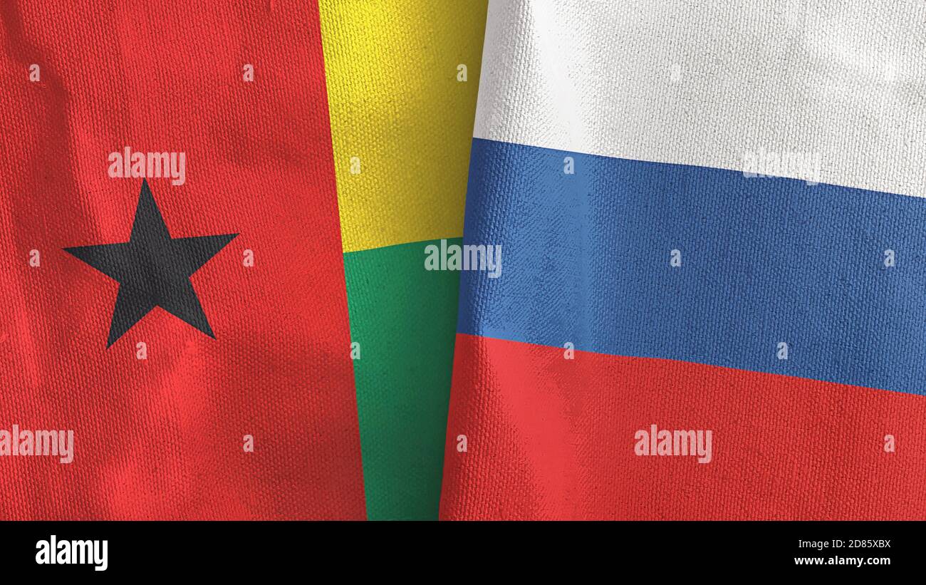Russia and Guinea-Bissau two flags textile cloth 3D rendering Stock Photo