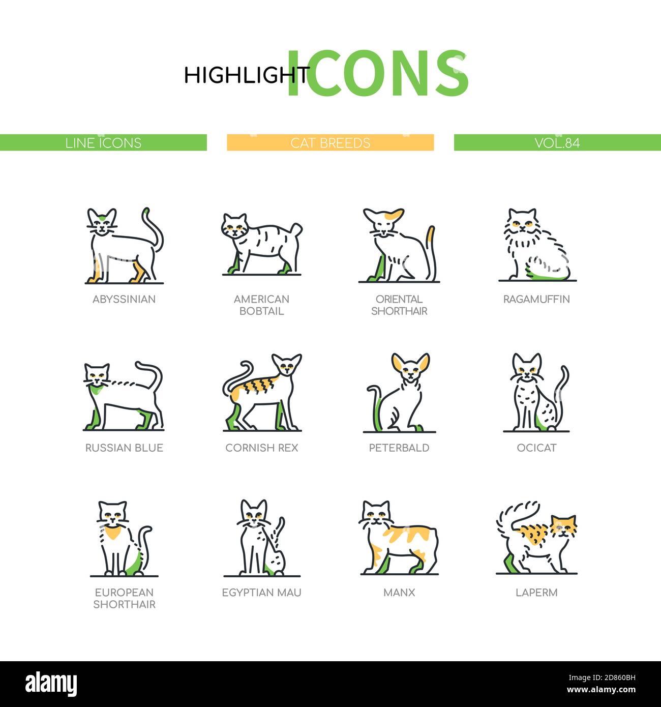 Cat breeds - modern line design style icons set Stock Vector